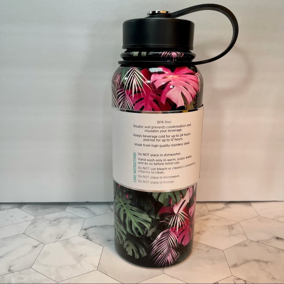 NWT Wellness Stainless Water Bottle Monstera Tropical Palm Leaf Print 30 oz - Picture 5 of 9